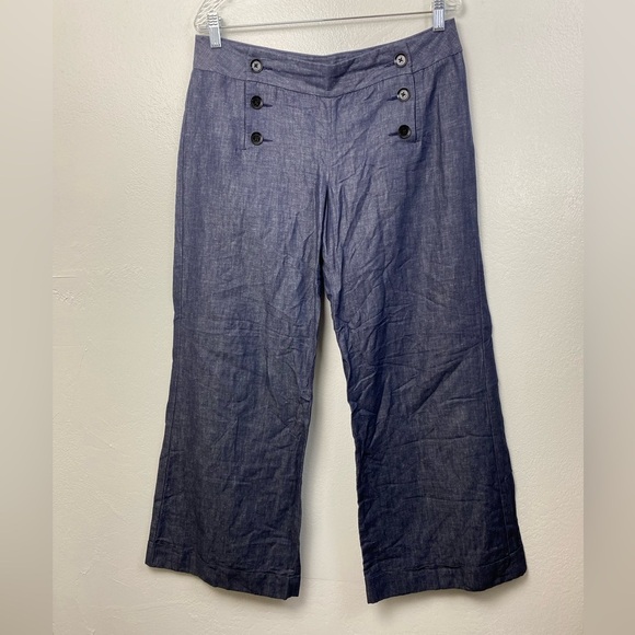 Express Design Studios Linen Blend Blue Wide Leg Trouser Summer Pants 10 Short - Picture 15 of 15